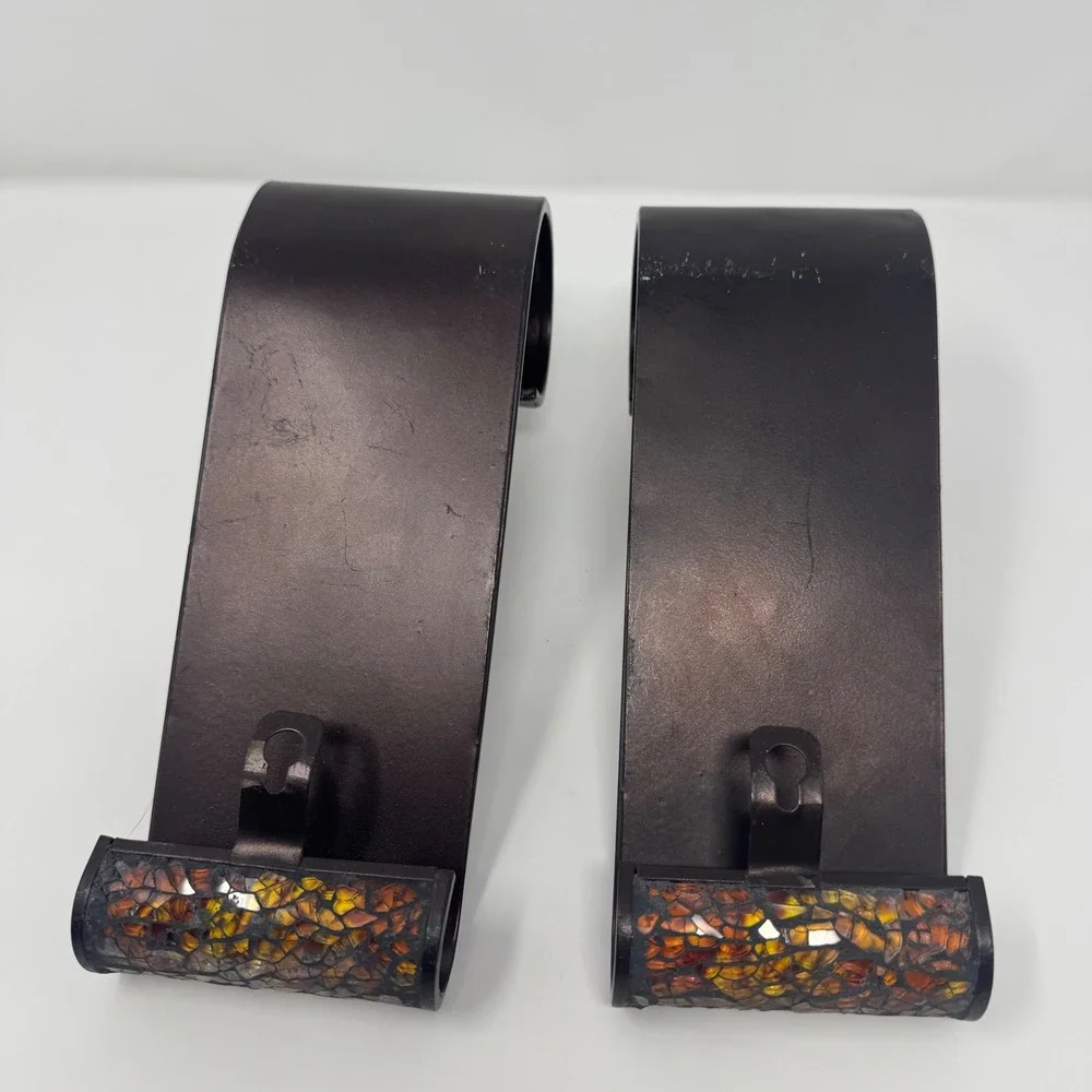 Wall Candle Sconces Mosiac Glass Pair Stained Glass Brown Metal Set of 2